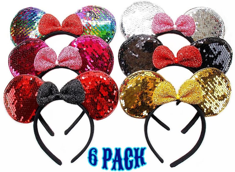 BLholife Minnie Headbands 6 pcs Mouse Ears with Sequins Bow Colored. - Image 1